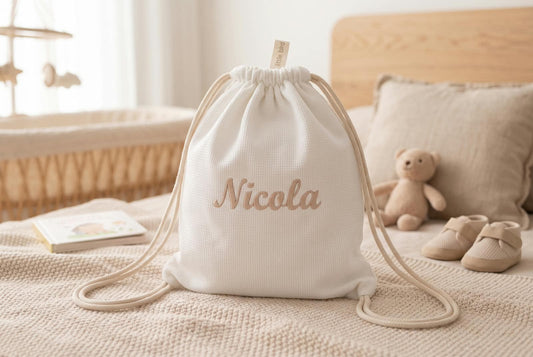 Little Bird - Pochette Rangement Bébé en Coton Vieux Rose - 100% Coton - Personnalisable - Organisateur Sac à Langer