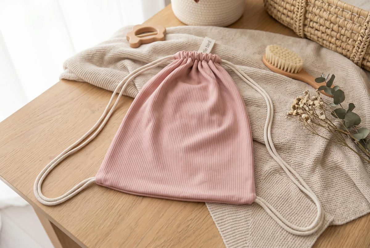 Little Bird - Pochette Rangement Bébé en Coton Vieux Rose - 100% Coton - Personnalisable - Organisateur Sac à Langer