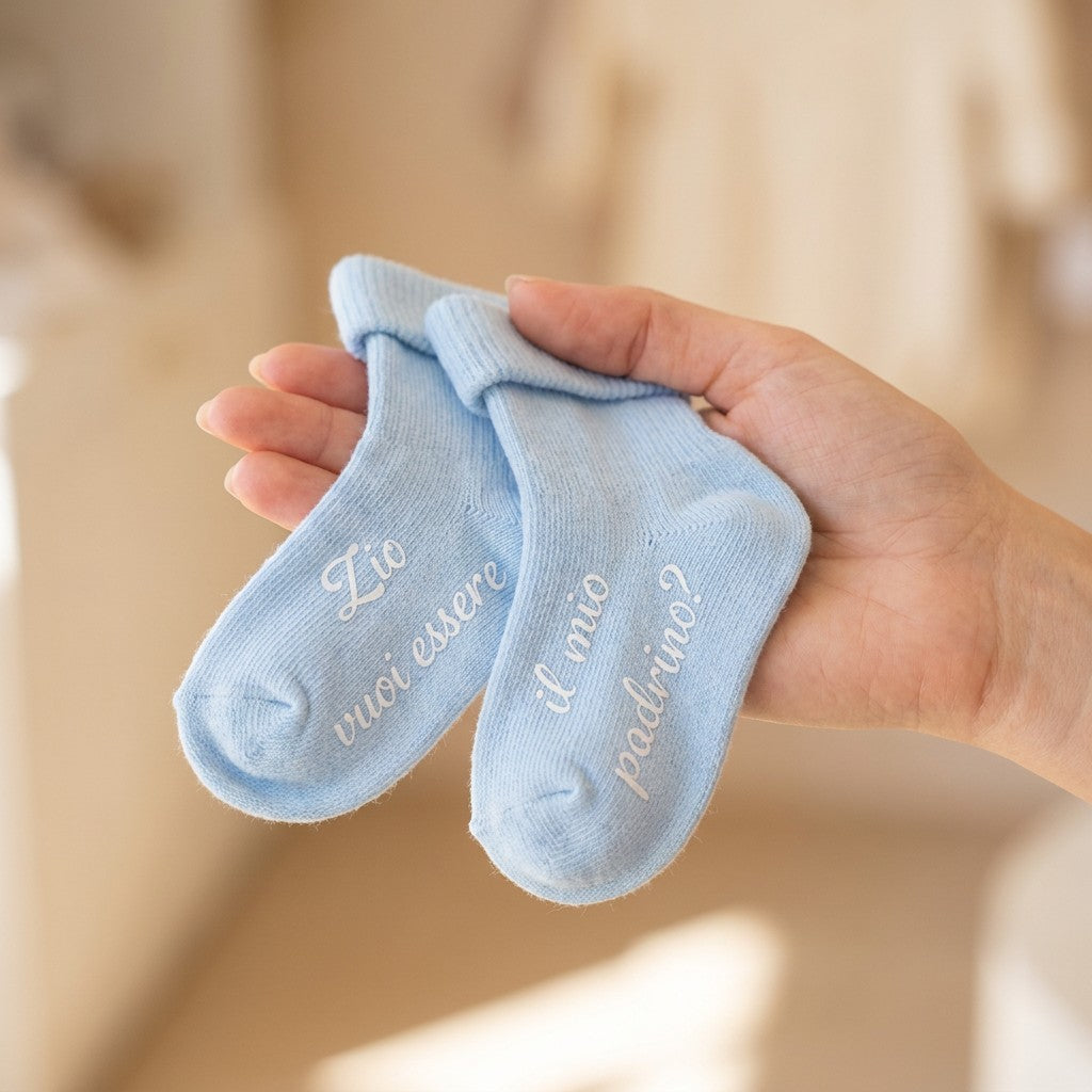 Little Bird - Calzini Personalizzabili "Zio Vuoi Essere il Mio Padrino?" - Idea Regalo Nascita