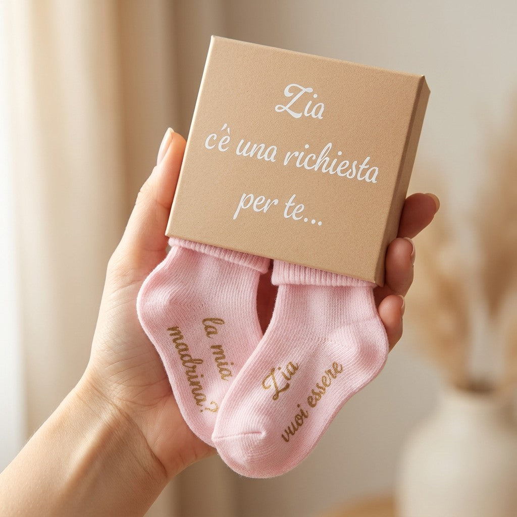 Little Bird - Calzini Personalizzabili "Zia Vuoi Essere la Mia Madrina?" - Idea Regalo Nascita