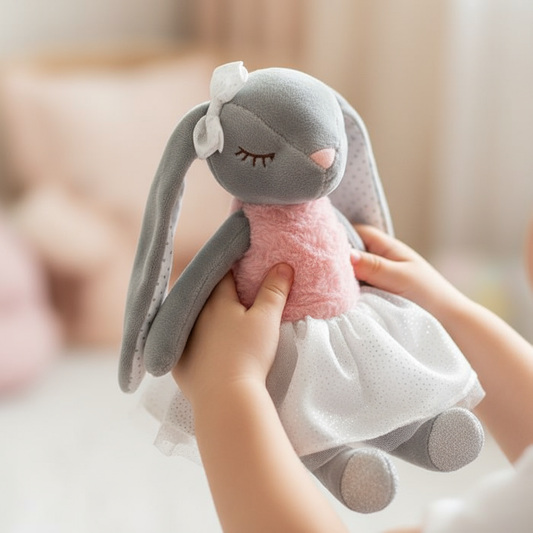 Manine di bambina con peluche coniglietta