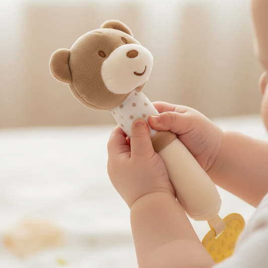 Manine di bambino con sonaglino orsetto