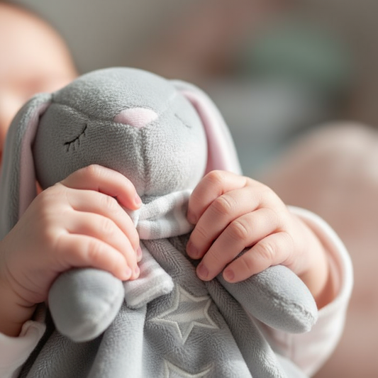 Manine di neonato con doudou coniglietto