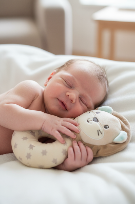 Neonato con sonaglino leoncino beige