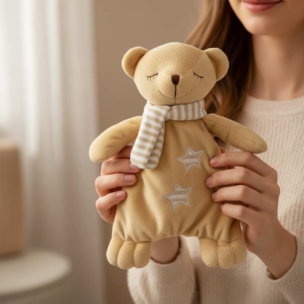 Orsetto peluche beige nelle mani della mamma