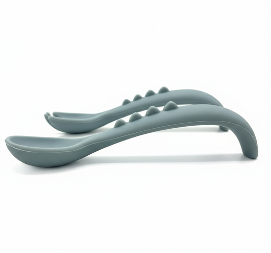 Set Posate Bambini a Forma di Drachetto Dusty Blue - Forchetta e Cucchiaio Little Bird