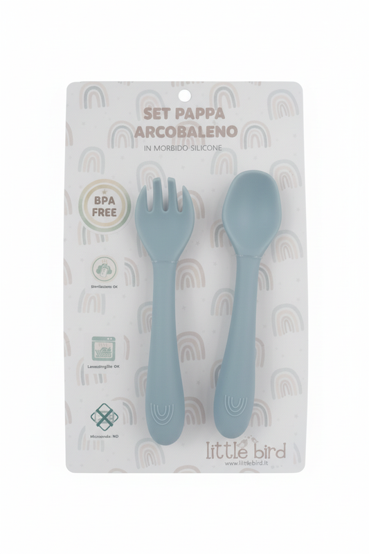 Posate dusty blue con packaging verticale