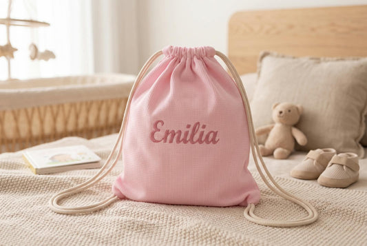 Little Bird - Pochette Rangement Bébé en Coton Vieux Rose - 100% Coton - Personnalisable - Organisateur Sac à Langer