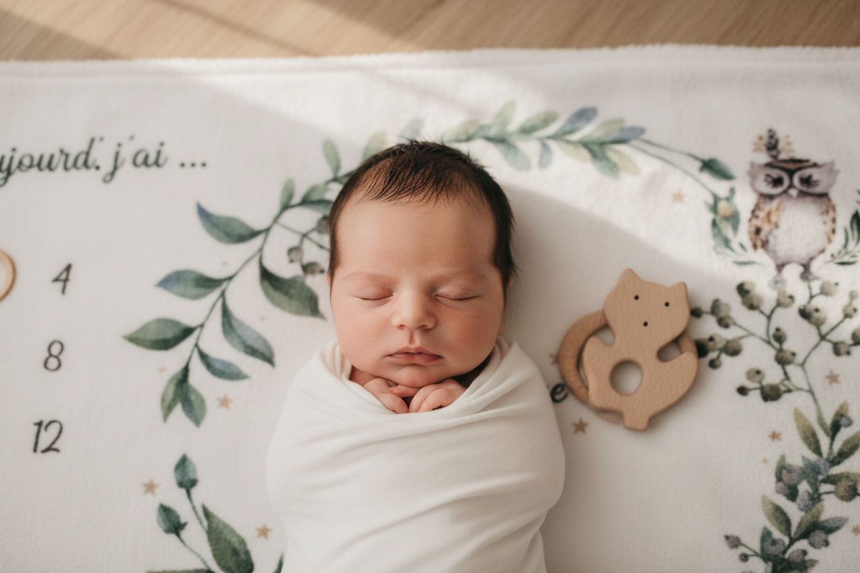 Tappeto Foto Bosco Verde - lifestyle con neonato