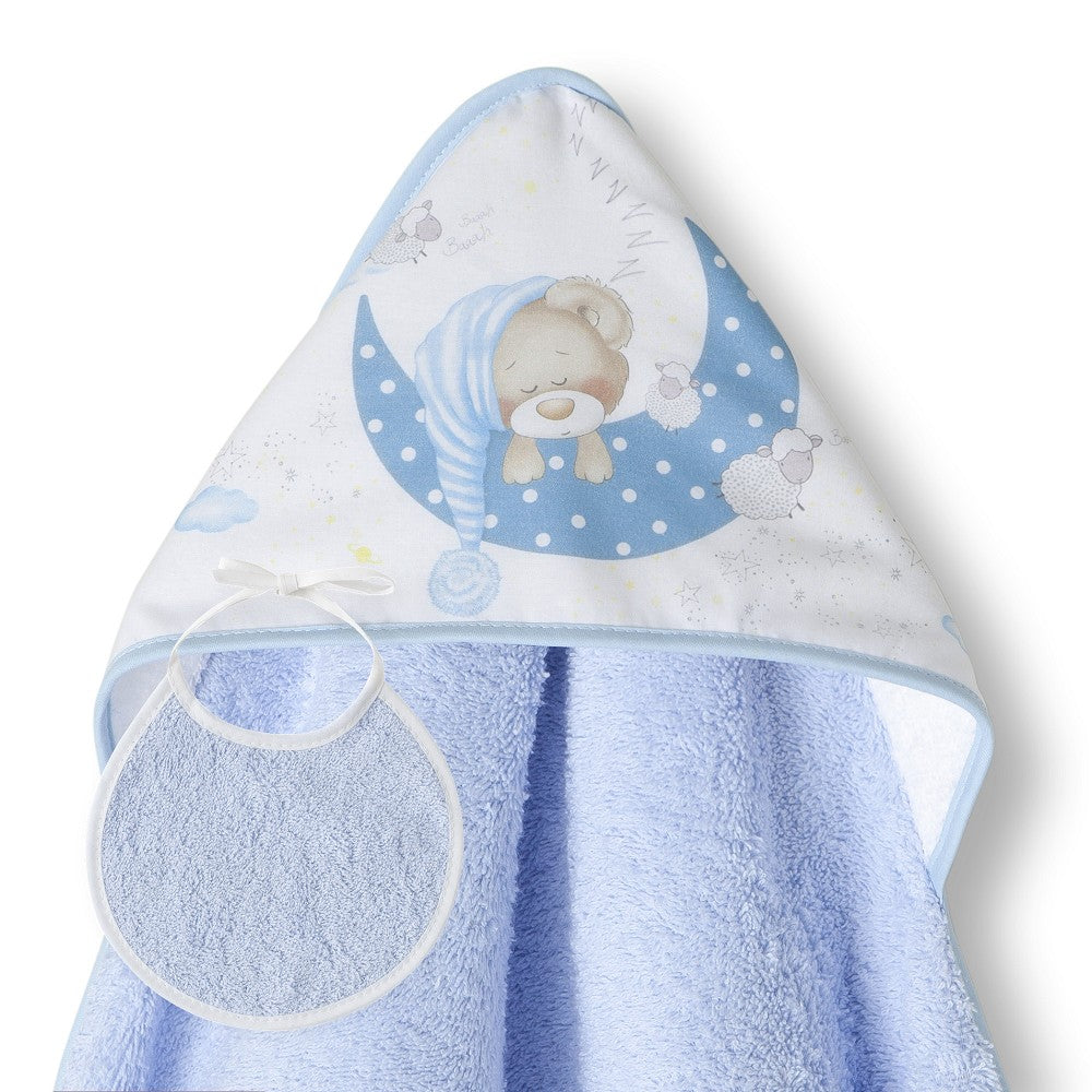 Set da Bagno Neonato con Cappuccio - Orsetto Azzurro