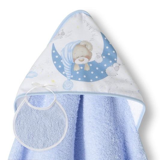 Set da Bagno Neonato con Cappuccio - Orsetto Azzurro