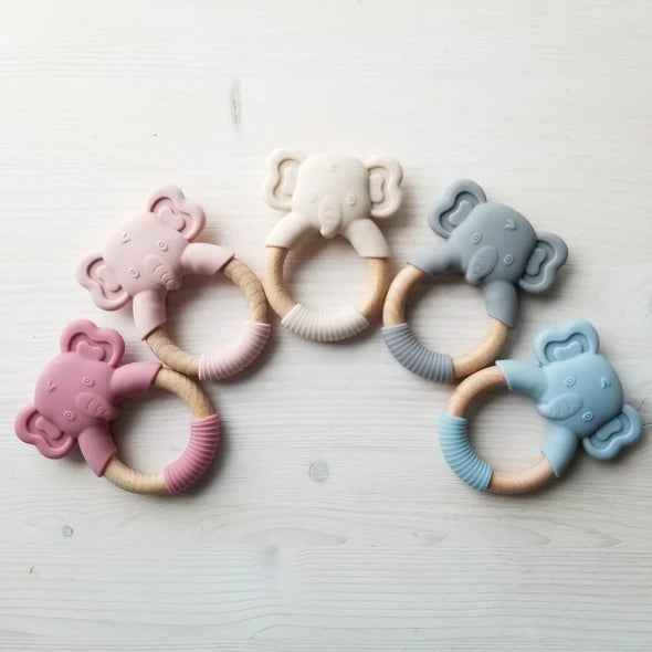 Massaggiagengive Elefante in Silicone e Legno | BPA Free per Neonati