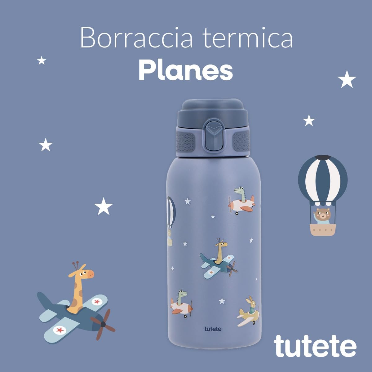 Borraccia Termica Planes Tutete - infografica Borraccia Termica Planes con caratteristiche tecniche