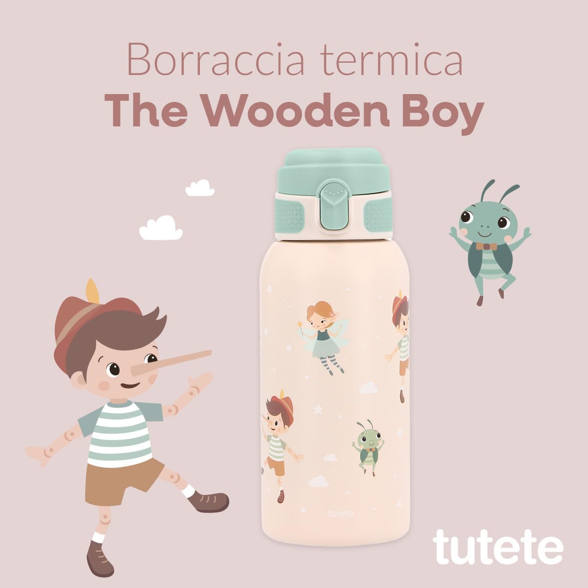 Little Bird - Borraccia Termica Wooden Boy Tutete 500ml - Acciaio Inox - Idea Regalo