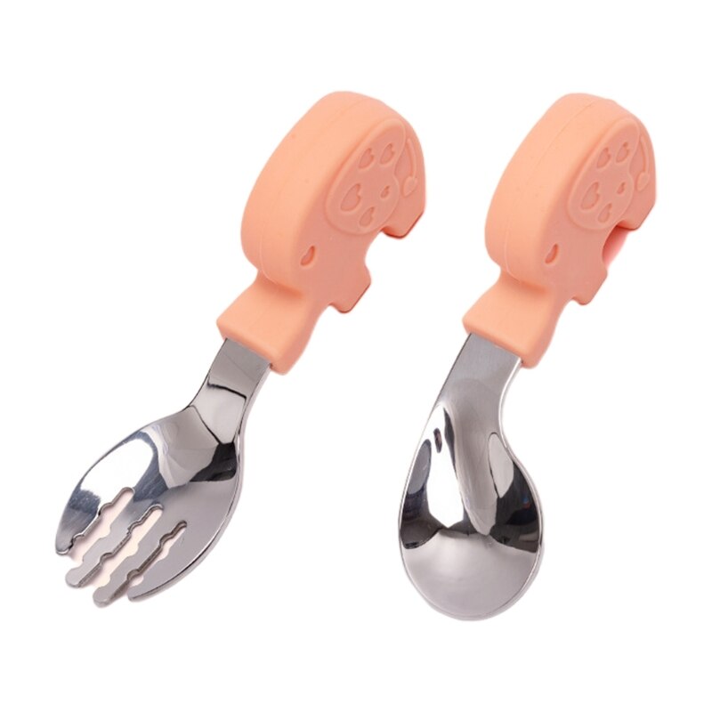 Set Posate Elefantino Rosa per Bambini - Forchetta e Cucchiaio in Acciaio Inox BPA Free