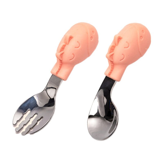 Set Posate Giraffa Rosa per Bambini - Forchetta e Cucchiaio in Acciaio Inox BPA Free