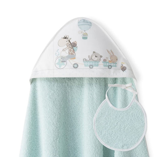 Accappatoio con cappuccio coordinato con bavetta Giraffa Verde - Little Bird