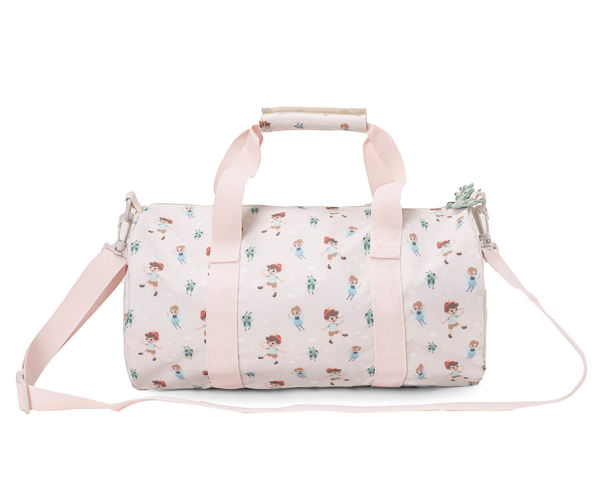 Borsa Sportiva Wooden Boy Tutete - vista frontale rosa cipria con fantasia Pinocchio e tracolla