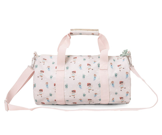 Borsa Sportiva Wooden Boy Tutete - vista frontale rosa cipria con fantasia Pinocchio e tracolla