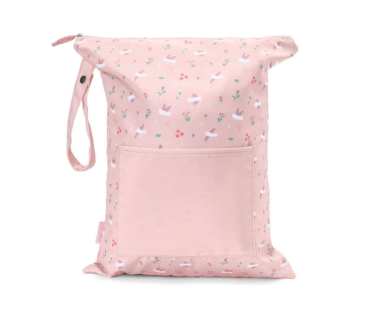Borsa Impermeabile Grande Blossom Birds - vista frontale con tasca