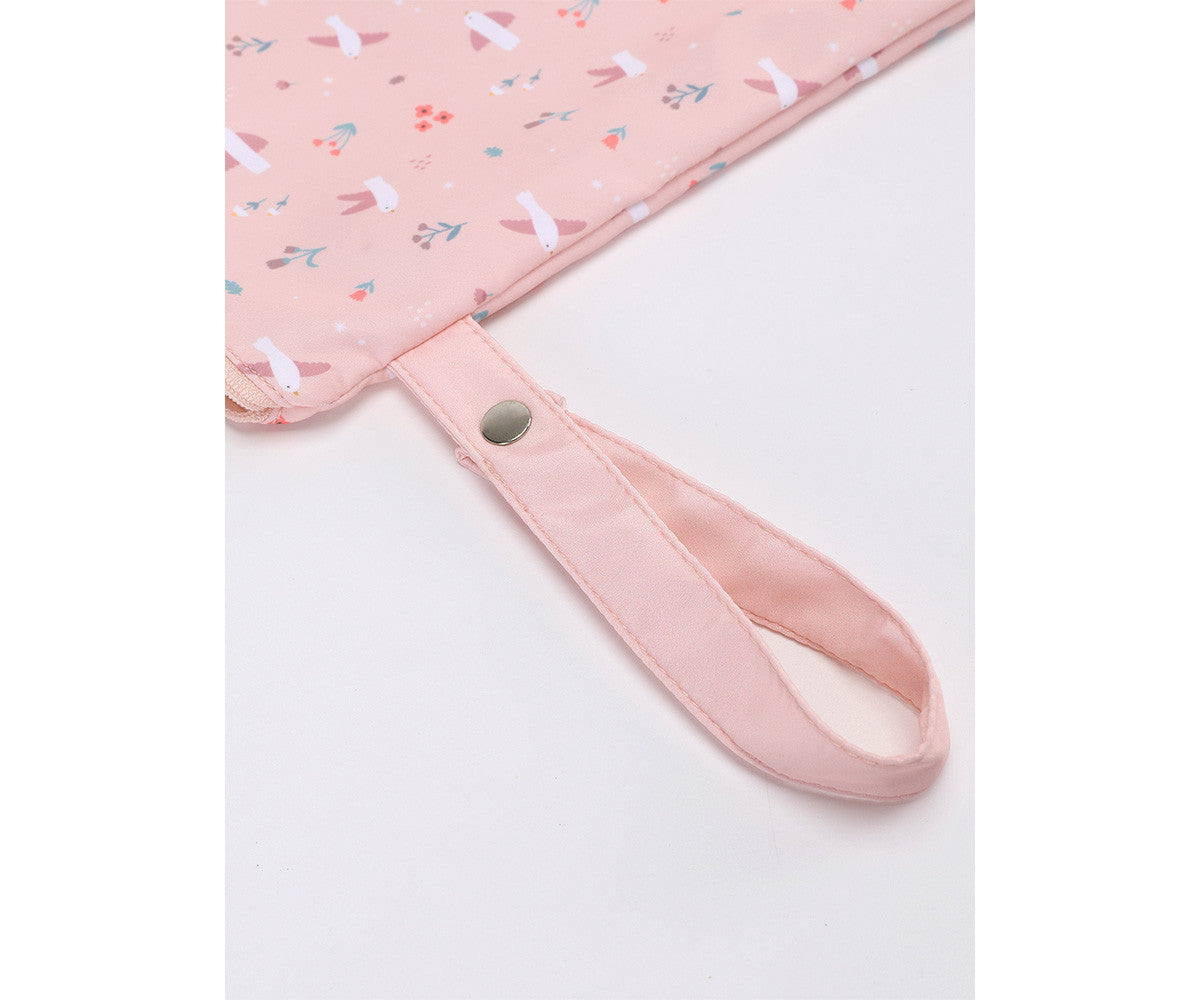 Borsa Impermeabile Grande Blossom Birds - dettaglio maniglietta con bottone a pressione