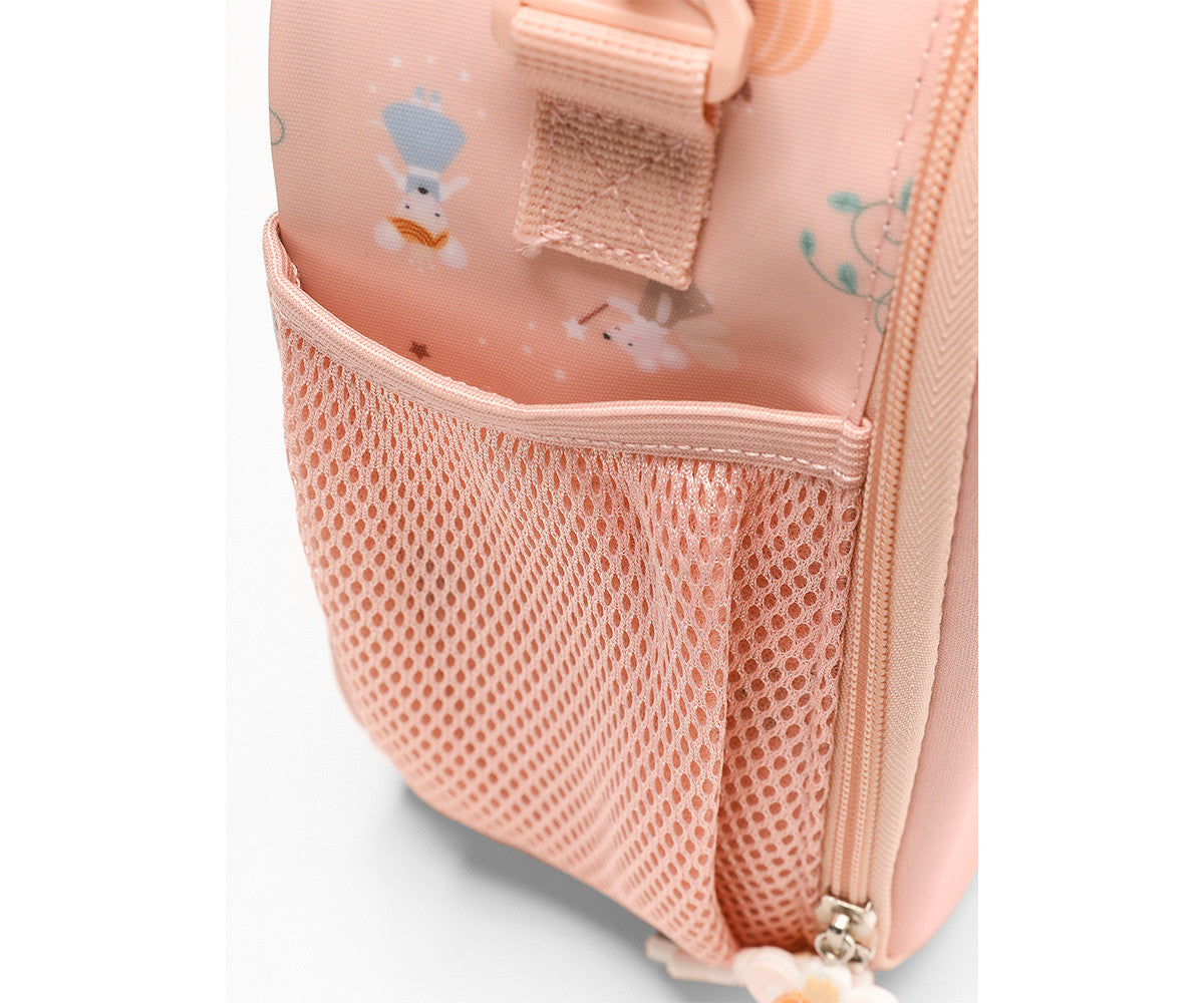 Borsa Termica 3D Mouse Fairies Tutete - dettaglio tasca laterale in rete elastica rosa cipria per bottiglia