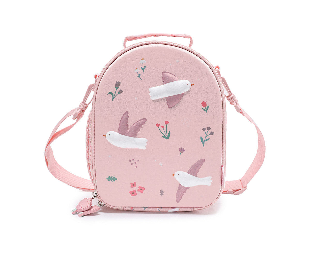 Borsa Termica 3D Blossom Birds - vista frontale con uccellini in rilievo