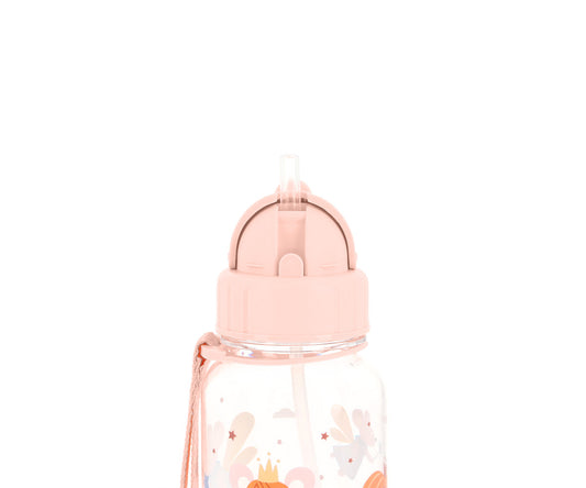 Borraccia Mouse Fairies Tutete - dettaglio tappo rosa cipria aperto con cannuccia silicone bianca e meccanismo di apertura