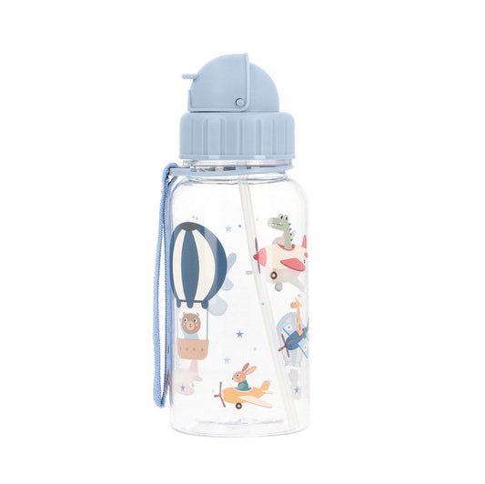 Borraccia Planet Tutete 500ml - vista frontale trasparente con fantasia pianeti e cordino blu