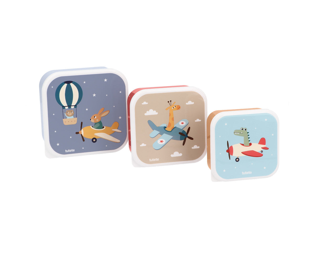 Lunch Box 3 in 1 Planes Tutete - set 3 scatoline con coniglietto, giraffa e coccodrillo su aeroplanini