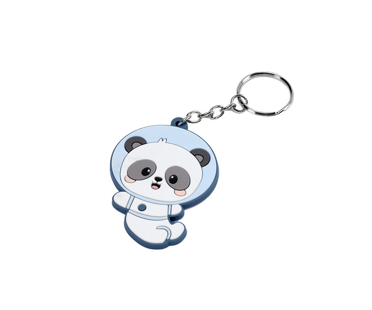 Zaino Medio Pandas in Space Tutete - vista frontale verde acqua con panda astronauta centrale, razzo e pattern all-over pandine spazio