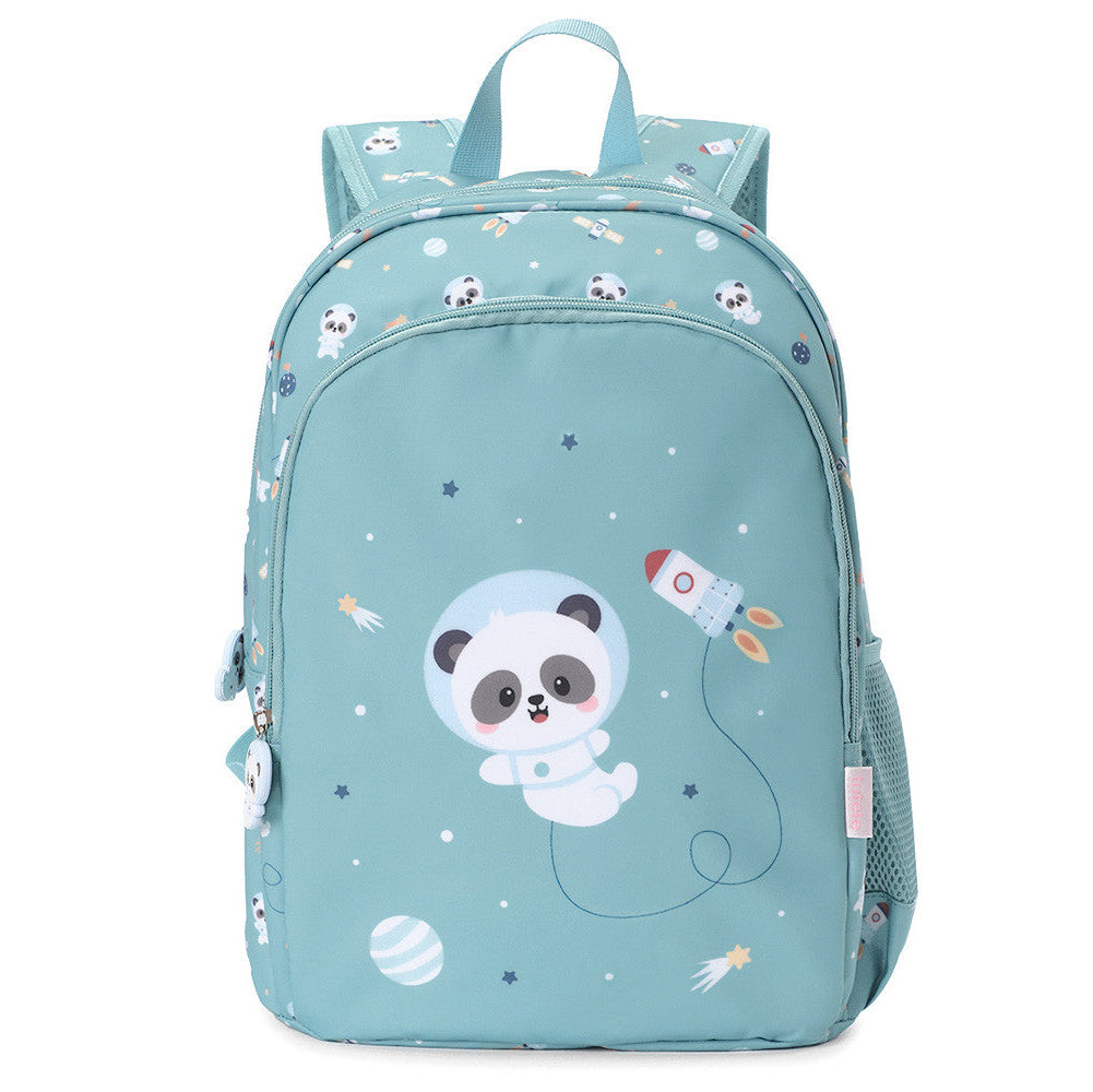 Zaino Medio Pandas in Space Tutete - vista posteriore con spallacci imbottiti regolabili, schienale imbottito a rete e clip anteriore