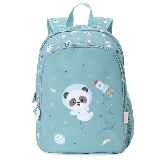 Zaino Medio Pandas in Space Tutete - vista posteriore con spallacci imbottiti regolabili, schienale imbottito a rete e clip anteriore