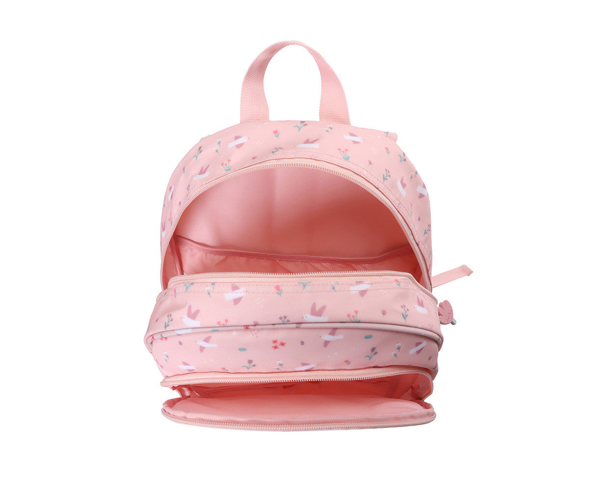 Zainetto Medio Blossom Birds - dettaglio interno con separatore e tasche