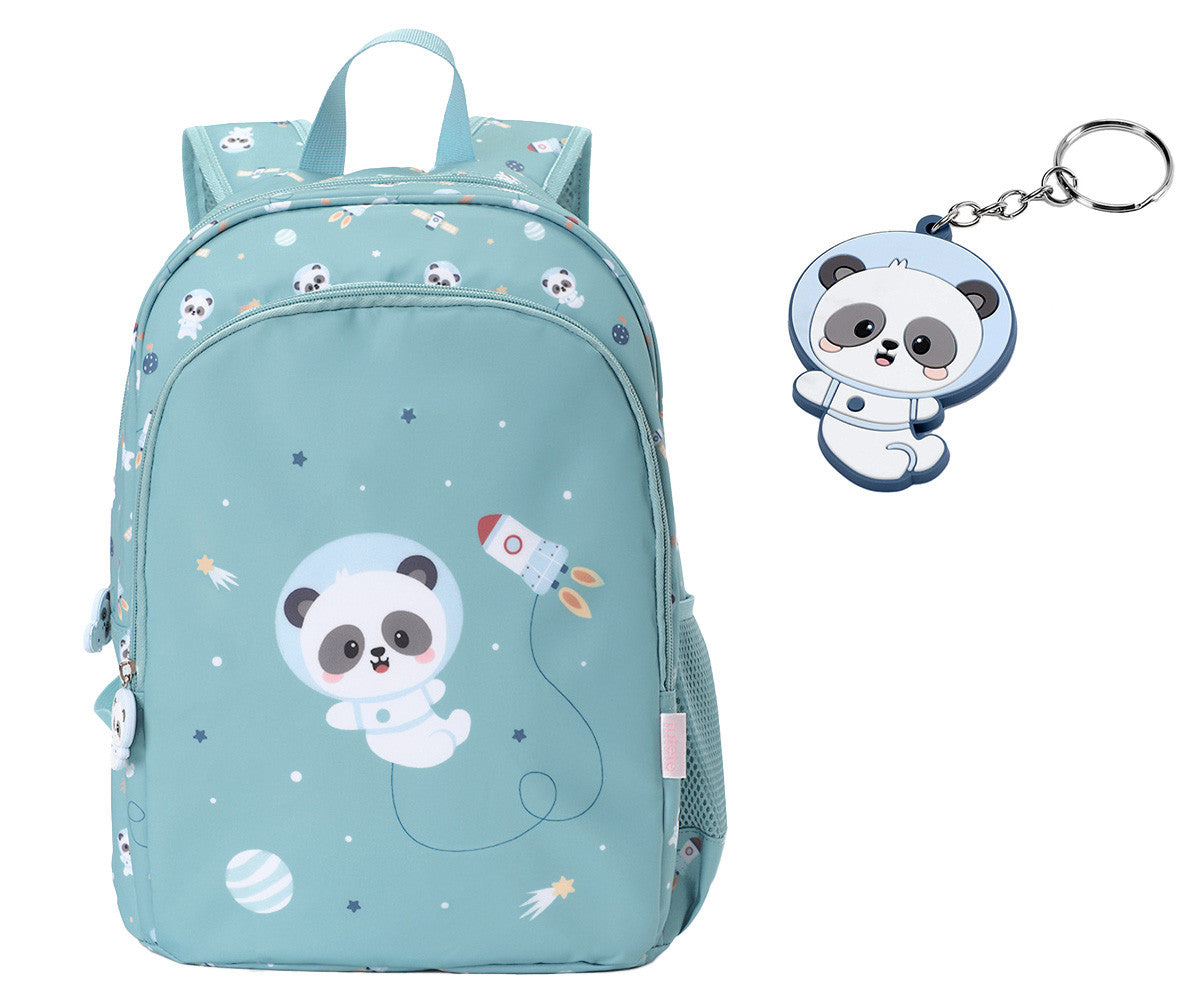 Zaino Medio Pandas in Space Tutete - schema misure: h.38 x 27 x 12,5cm con dettagli tasca frontale curva e schienale imbottito