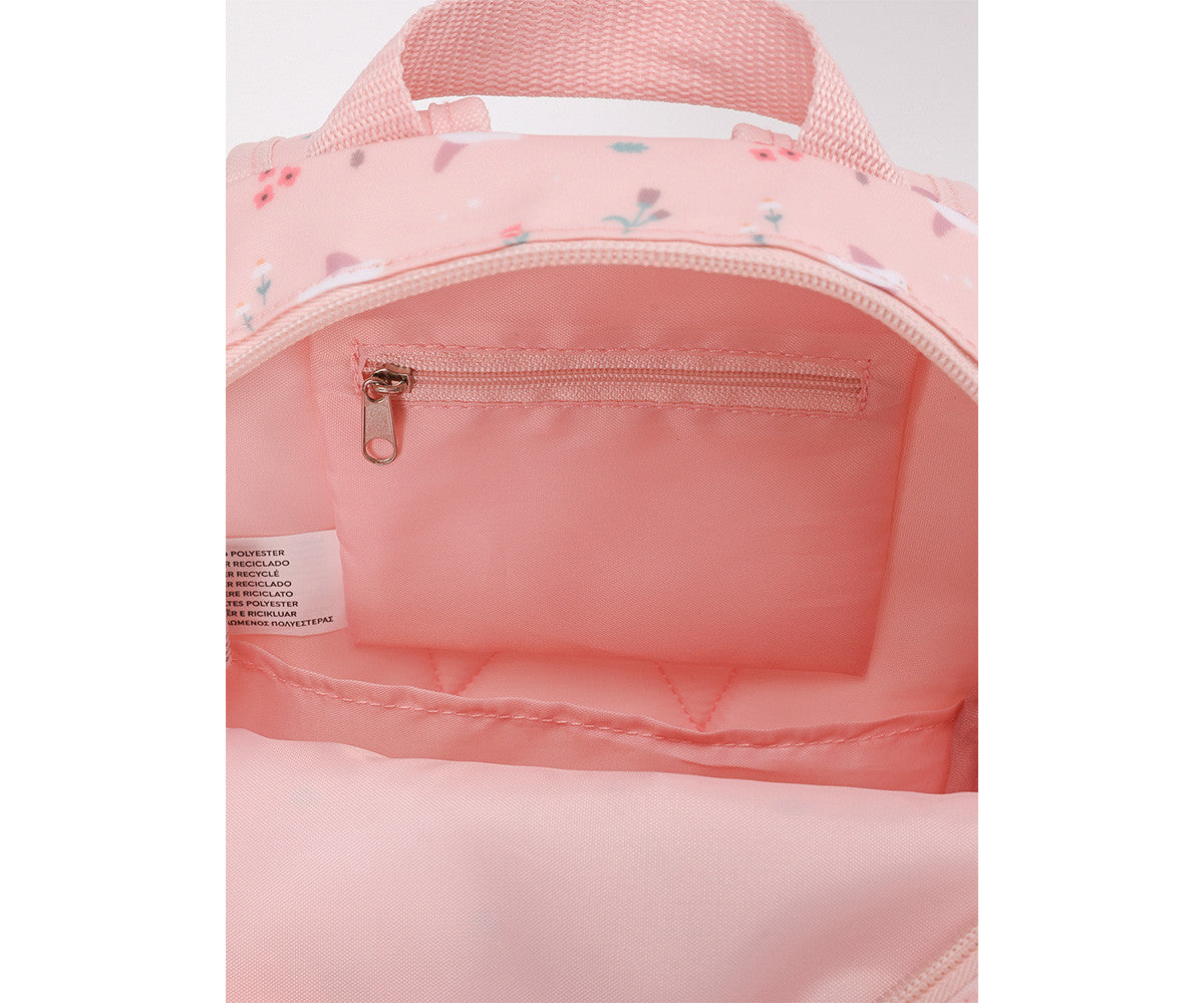 Zainetto Piccolo Blossom Birds - dettaglio interno con tasca con cerniera e separatore