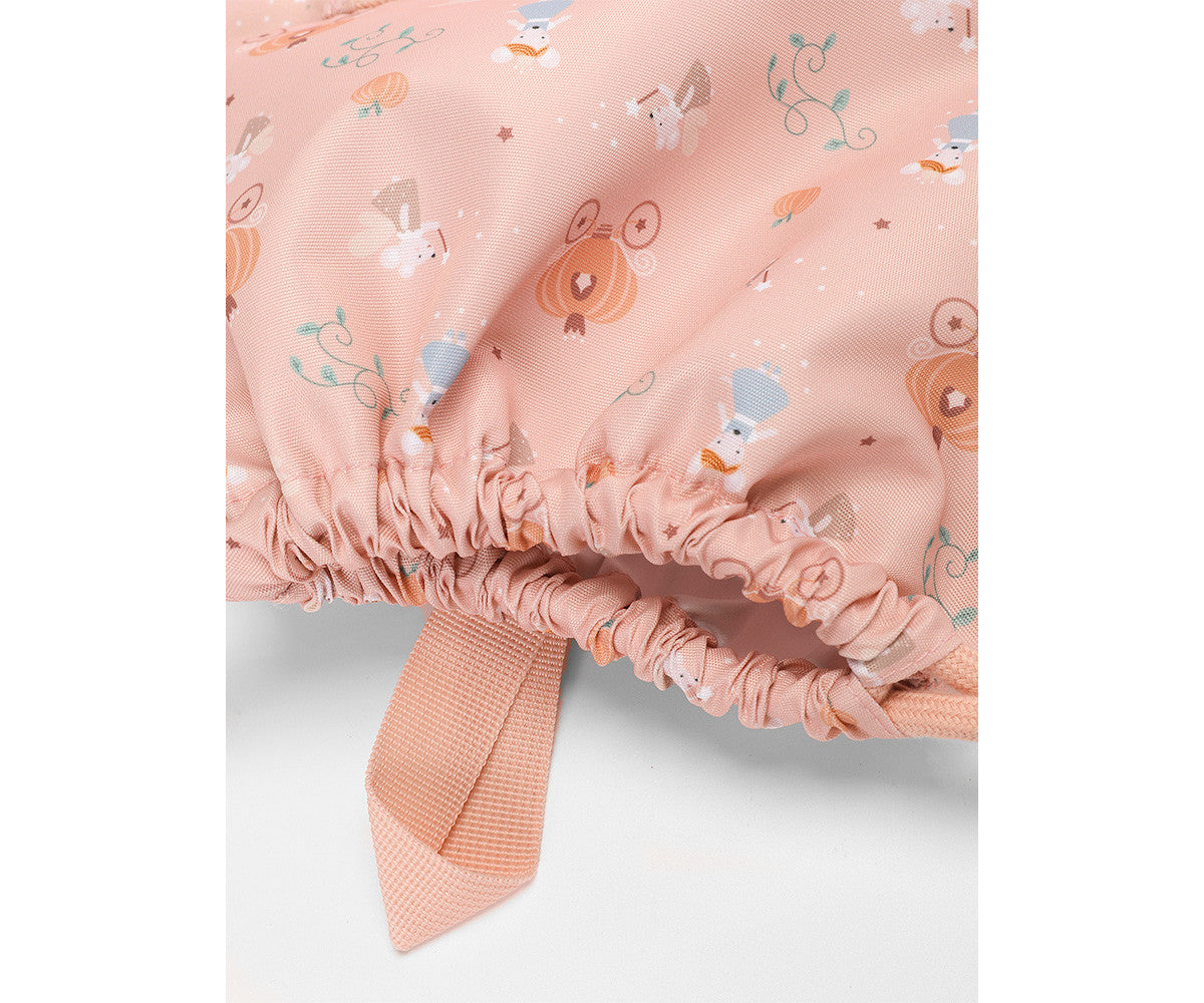 Sacca Zaino Mouse Fairies Tutete - dettaglio chiusura a cordone elastico con cappio rosa cipria per appendere la sacca
