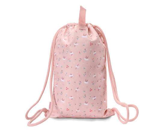 Sacca Zaino Blossom Birds - vista retro con fantasia uccellini su tutta la superficie