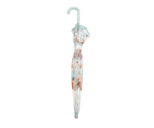 Ombrello Trasparente Wooden Boy Tutete - chiuso con fascia di chiusura e manico J verde salvia