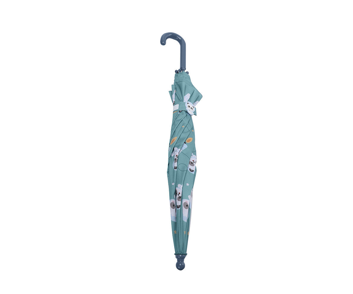 Ombrello Bambini Pandas in Space Tutete - chiuso in verticale, 67cm, con fascia di chiusura e targhetta nome, manico J grigio scuro