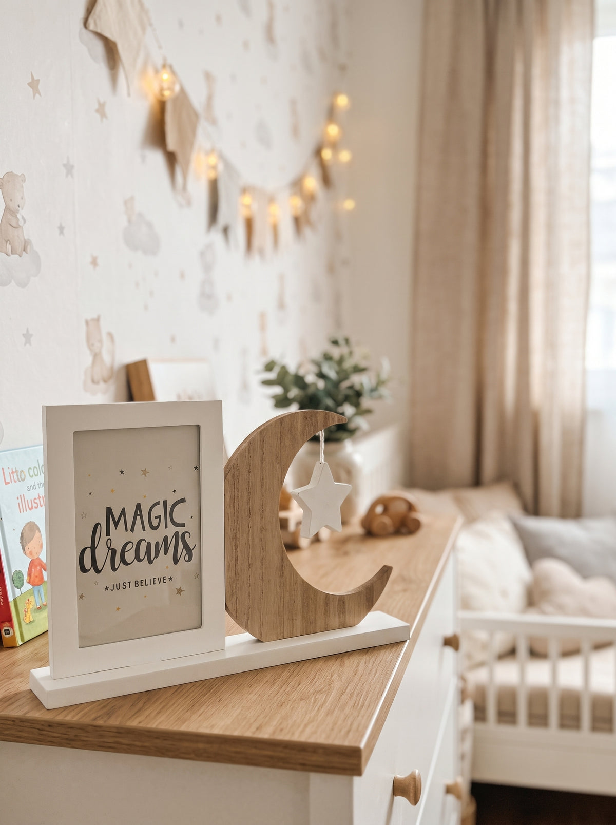 Little Bird - Cornice Portafoto Luna Personalizzabile con Nome - Legno