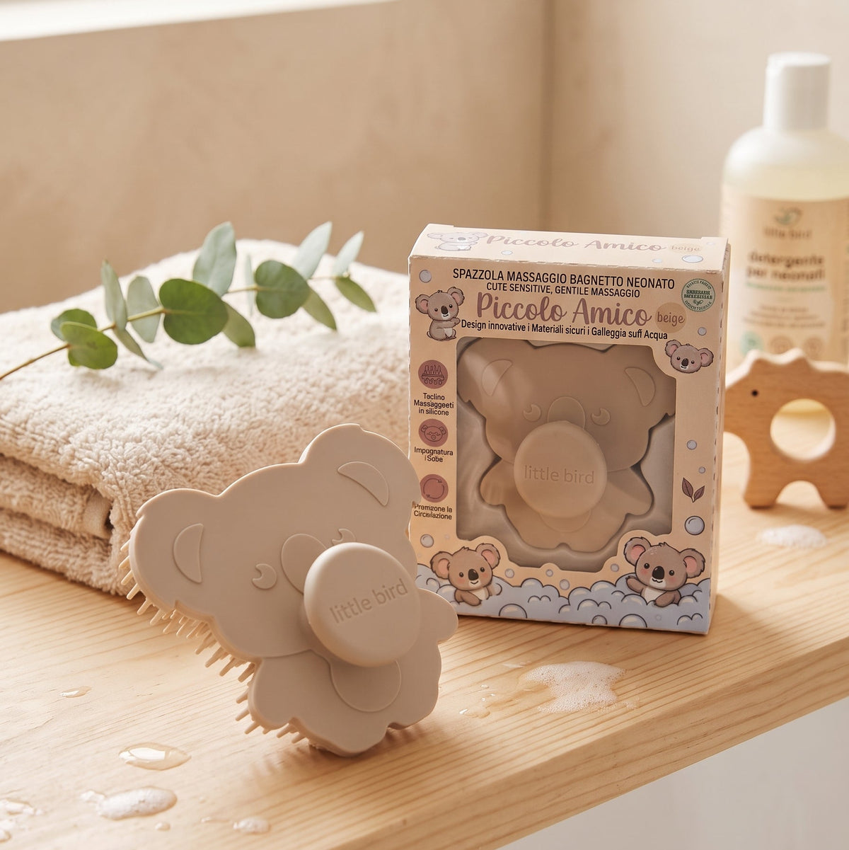 Little Bird - Spazzola Bagnetto Koala Beige in Silicone BPA Free - Bagnetto