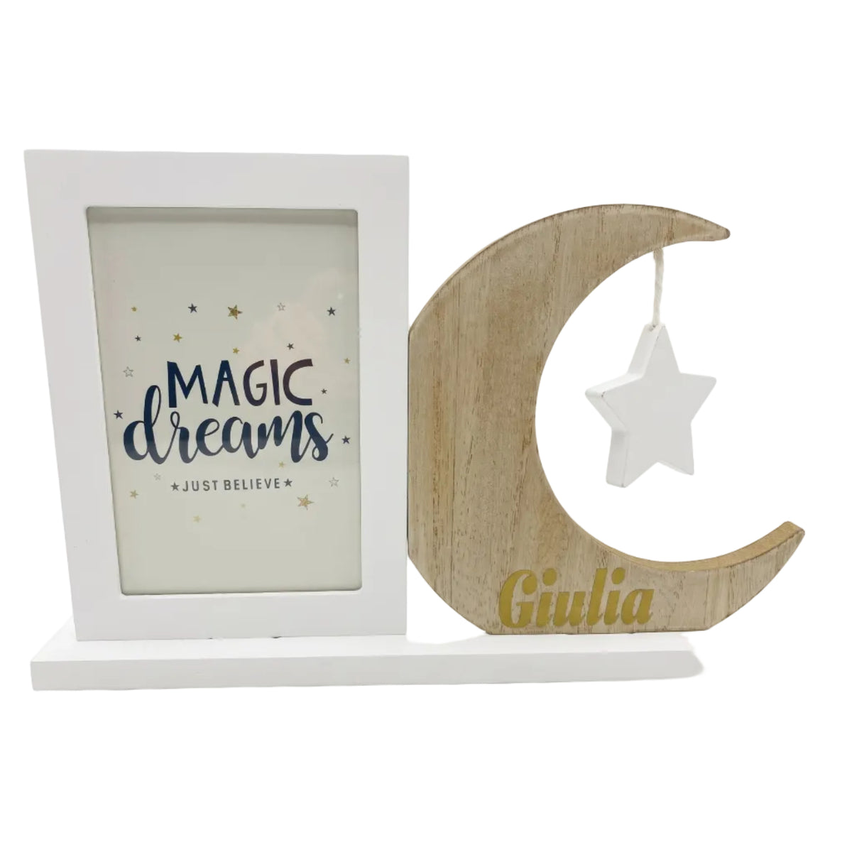 Little Bird - Cornice Portafoto Luna Personalizzabile con Nome - Legno