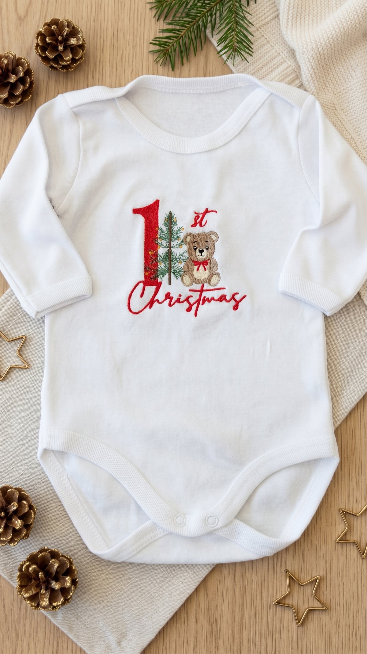 Little Bird - Body Neonato “My First Christmas” con Orsetto e Alberello - Cotone 100%