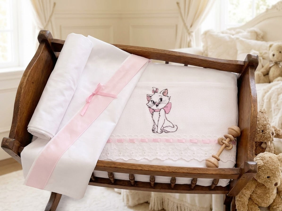 Little Bird - Drap Housse Lapin Personnalisable avec Prénom - 100% Coton - Landau Bébé - Cadeau Naissance