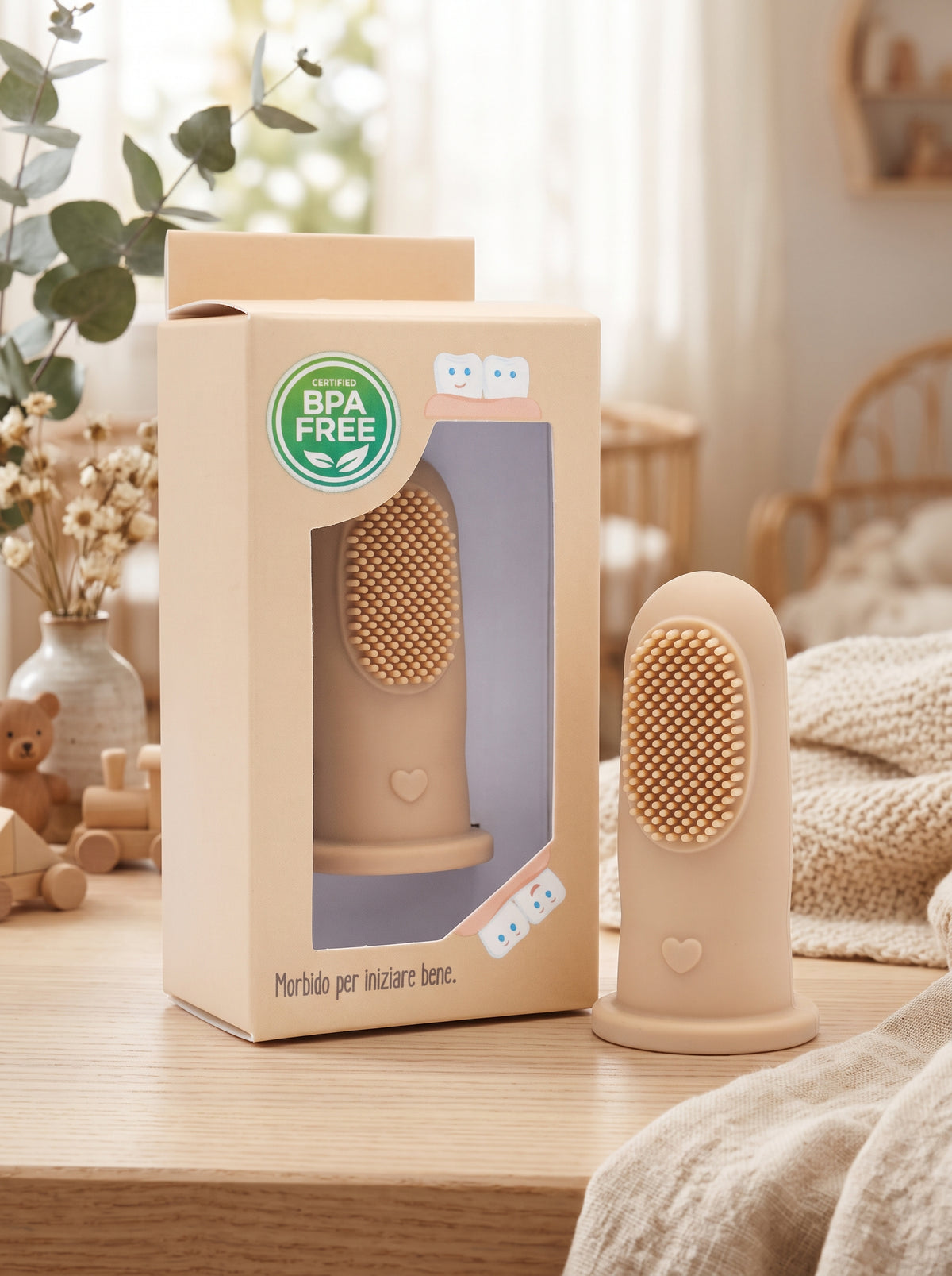 Little Bird - Brosse à Dents de Doigt Silicone Vert Olive - 100% Sans BPA - Nouveau-né