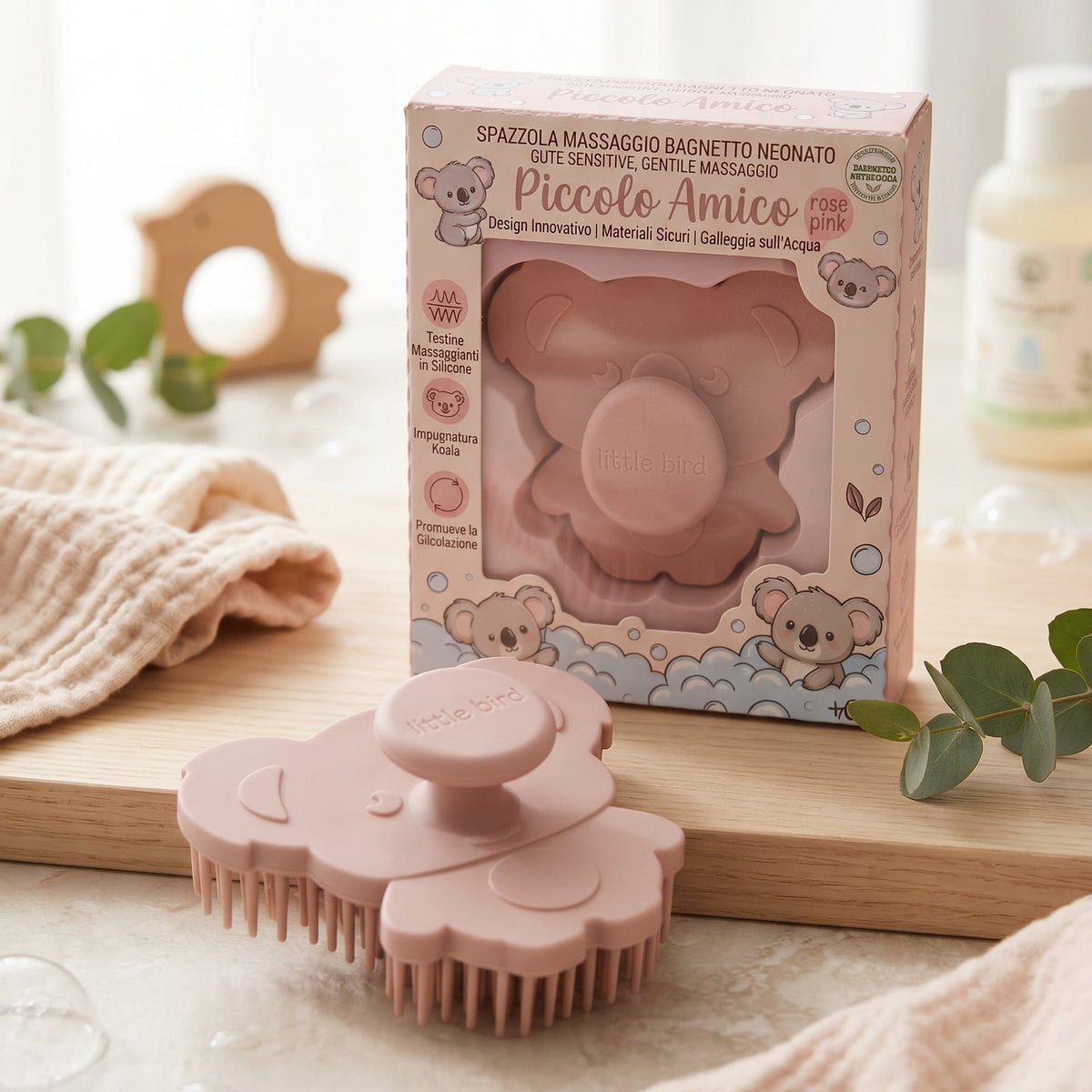 Little Bird - Spazzola Bagnetto Koala Rosa in Silicone BPA Free - Bagnetto