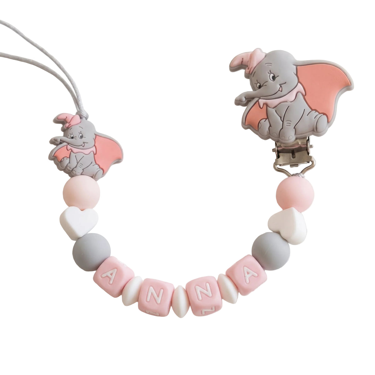 Little Bird - Portaciuccio Dumbo Femminuccia Personalizzato con nome - 100% BPA free- Regalo Nascita