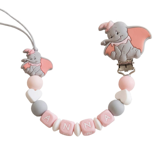 Little Bird - Attache-tétine Dumbo pour bébé fille personnalisé avec prénom - 100% sans BPA - Cadeau de naissance