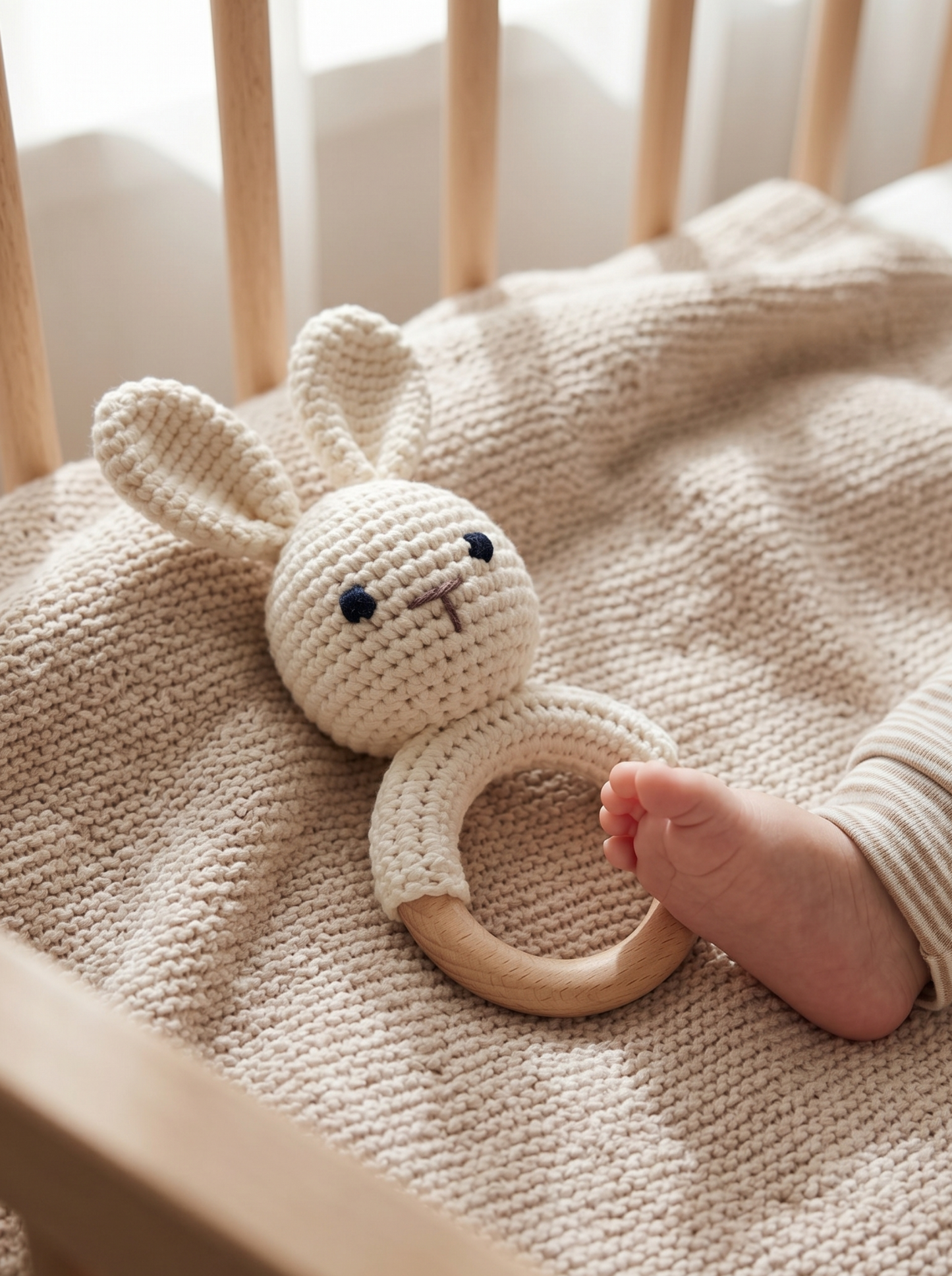 Sonaglino Coniglietto Amigurumi e Legno Naturale - Little Bird